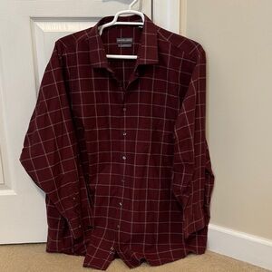 Geoffrey Beene Men's Burgundy Checkered Button Down Shirt